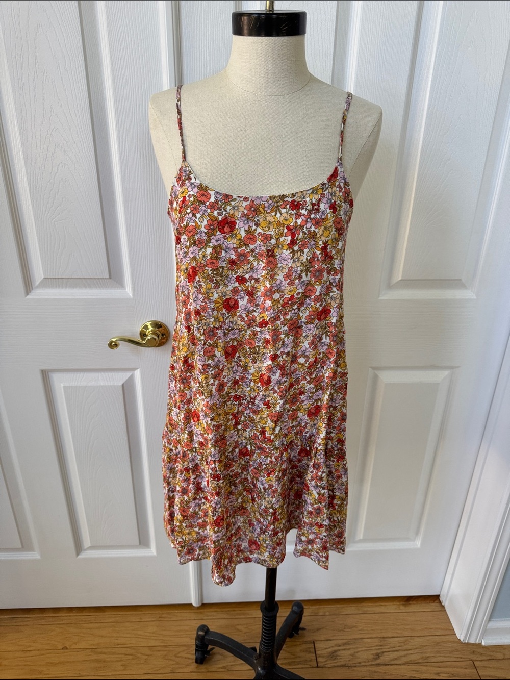 Floral Spaghetti Strap Summer Dress - Red, Yellow and Orange